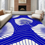 Art Deco Deep Blue Fan Pattern Rug