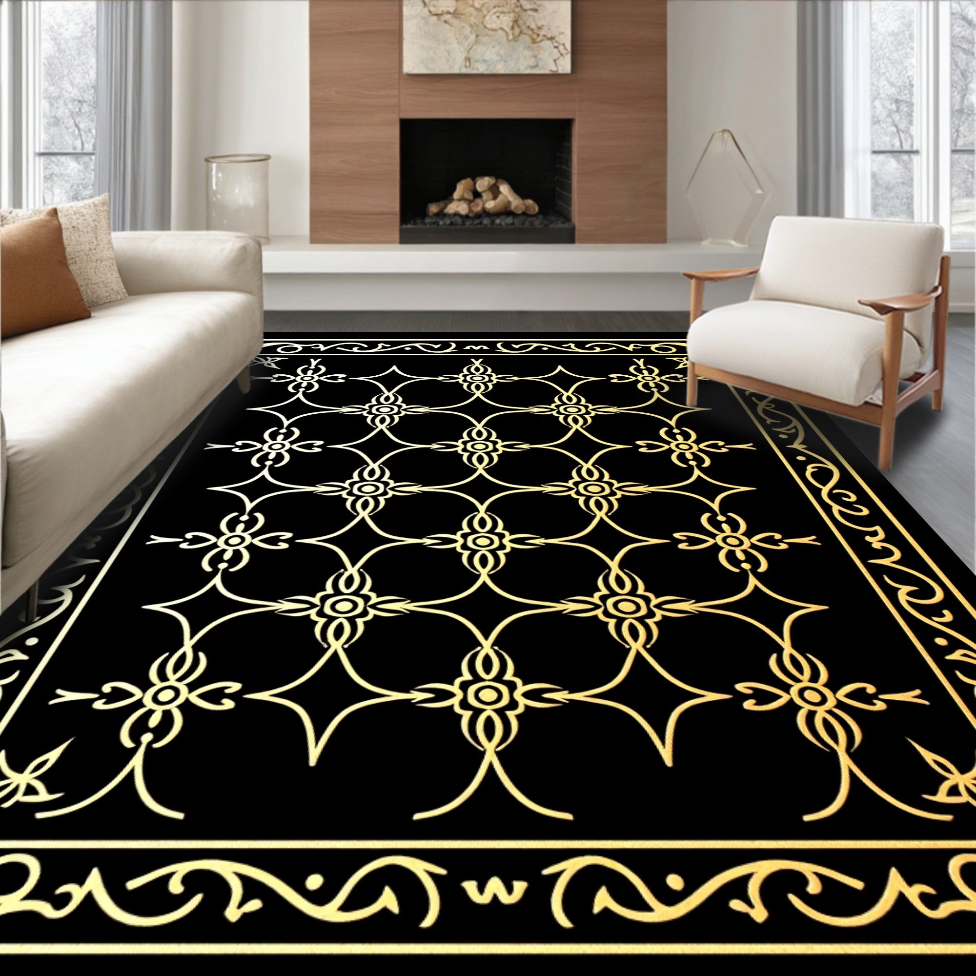 Elegant Gold Lattice Pattern Rug