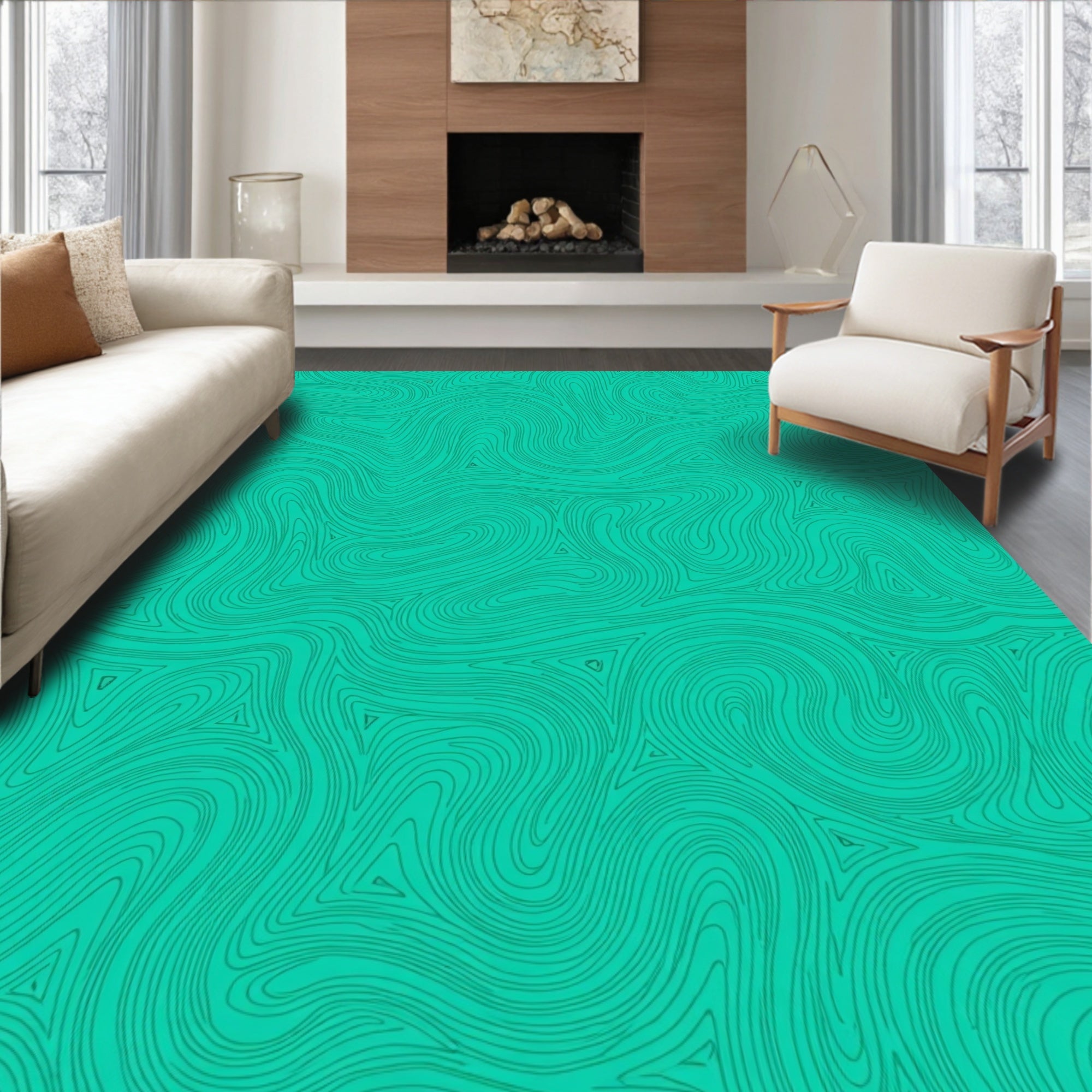 Abstract Teal Topographic Flow Pattern Rug