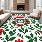 Festive Santa Skull Red Holly Rug