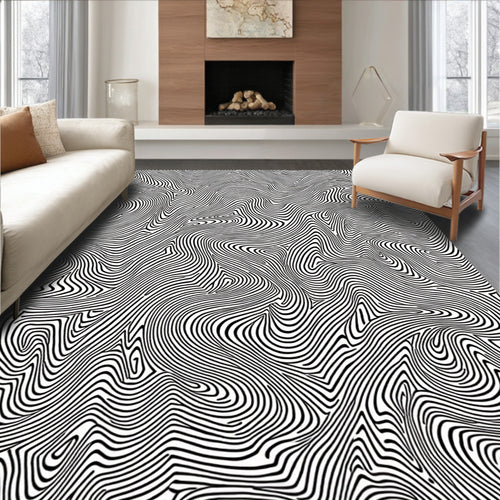 Abstract Black White Wavy Lines Rug