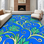 Vibrant Blue Green Leaf Swirl Rug