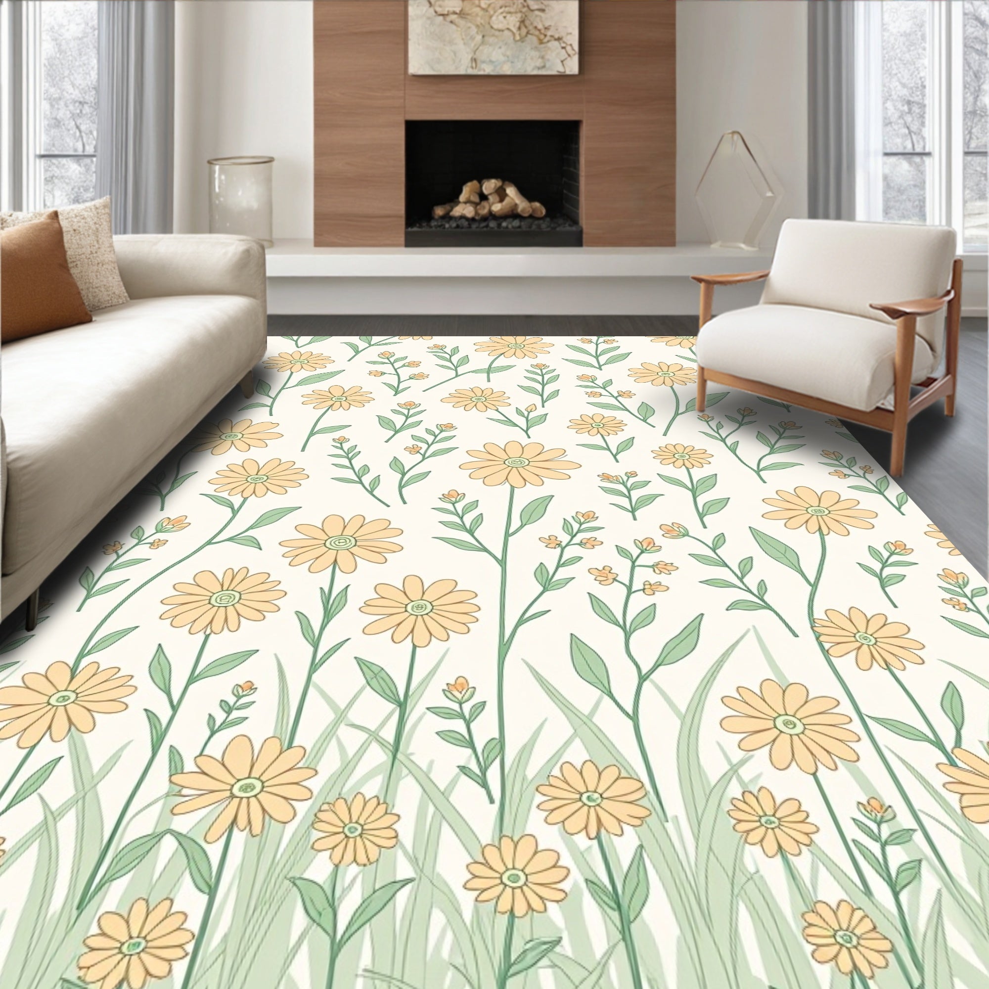 Daisies In 2 Tone Garden Pattern Rug