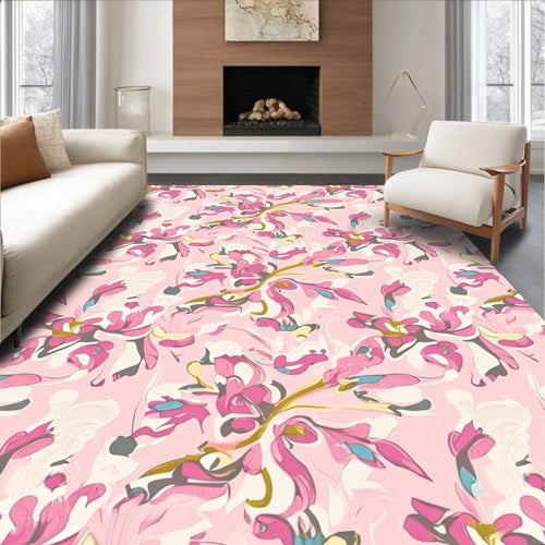 Abstract Pink Floral Ribbon Pattern Rug
