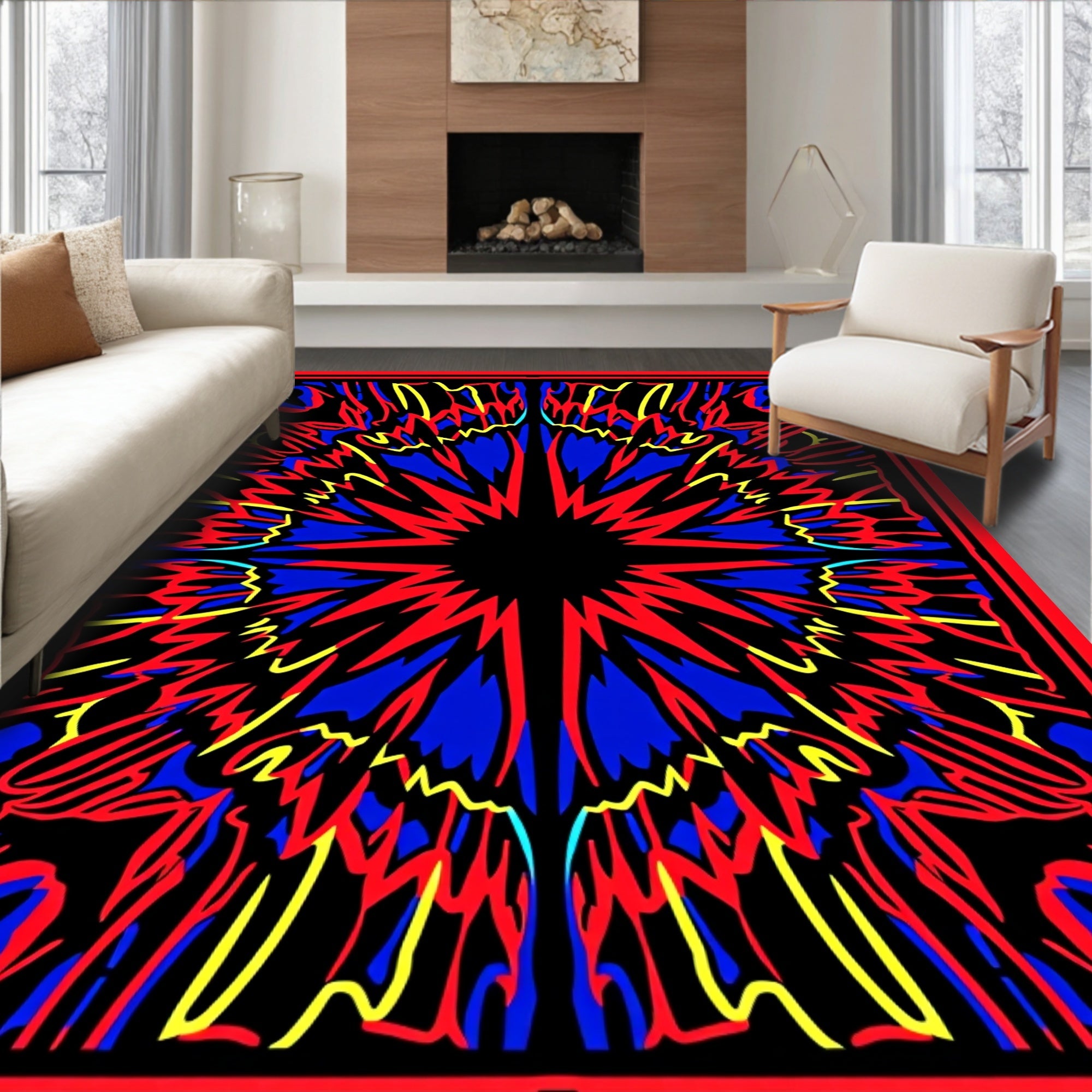 Bold Abstract Sunburst Pattern Rug