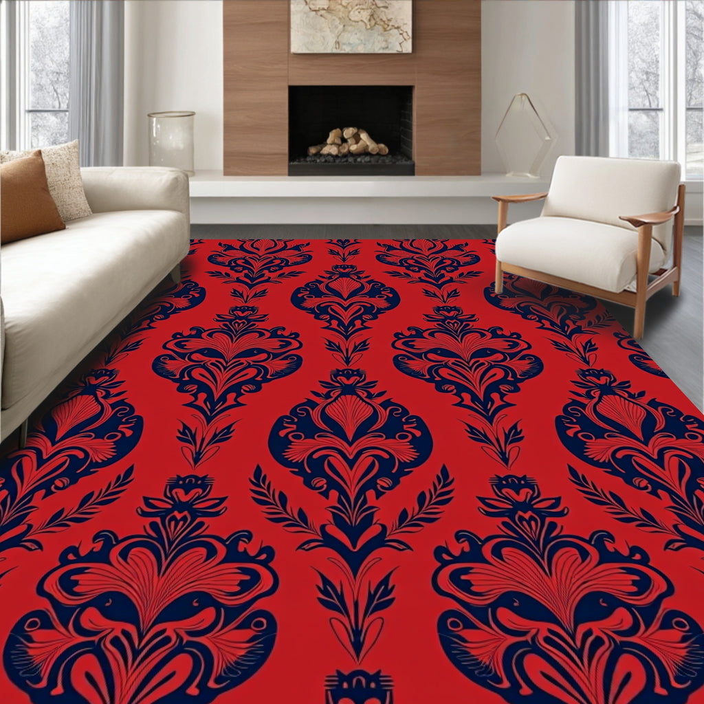 Rich Scarlet Flourish Pattern Rug