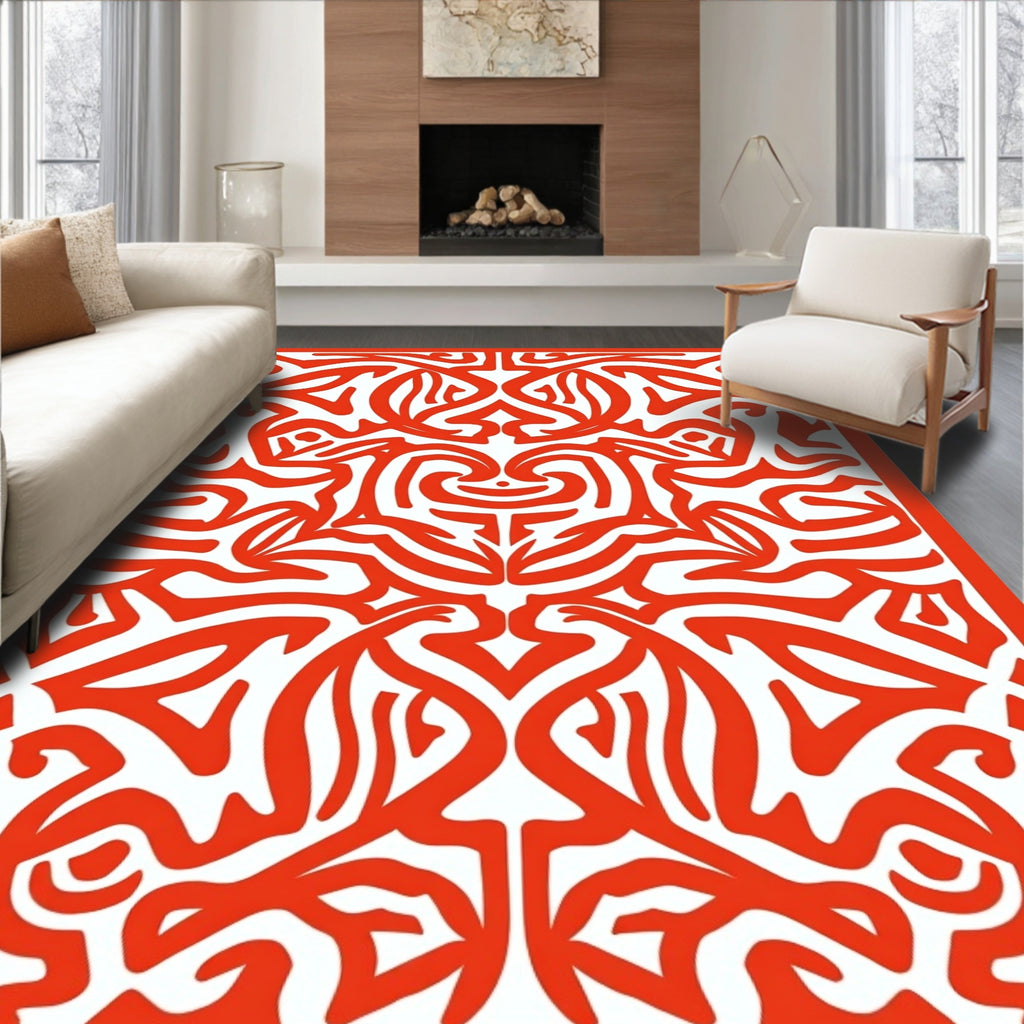 Bold Orange Abstract Intertwined Pattern Rug