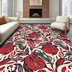 Bold Red Black Floral Pattern Rug