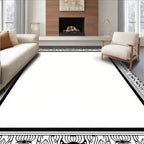 Ornate Black and White Floral Border Rug