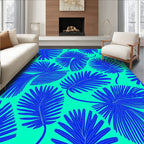 Bold Blue Palm Leaf Pattern Rug