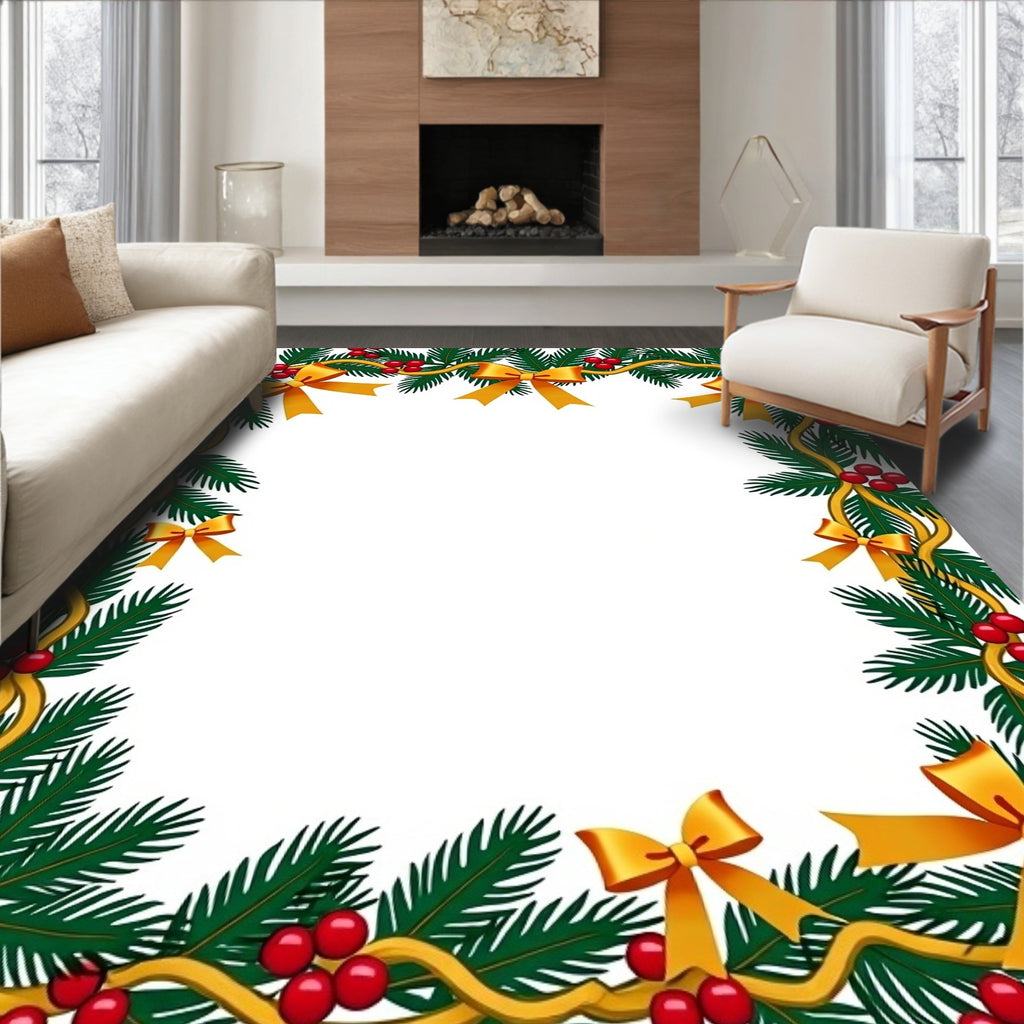Evergreen Festive Bows Berries Border Rug