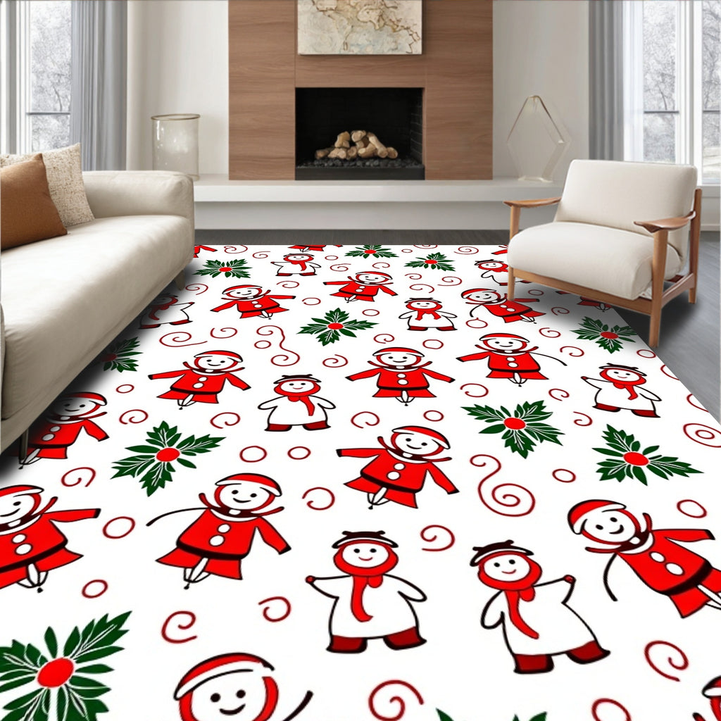 Joyful Red Snowman Holly Swirl Rug