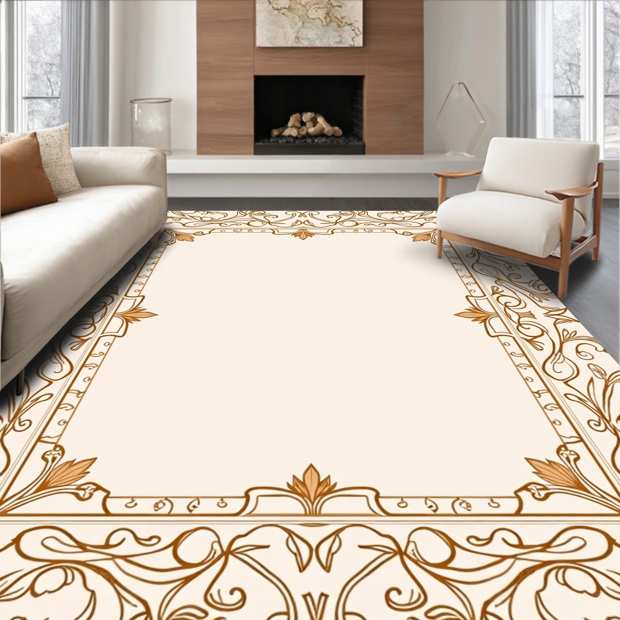 Elegant Floral Vine Border Rug