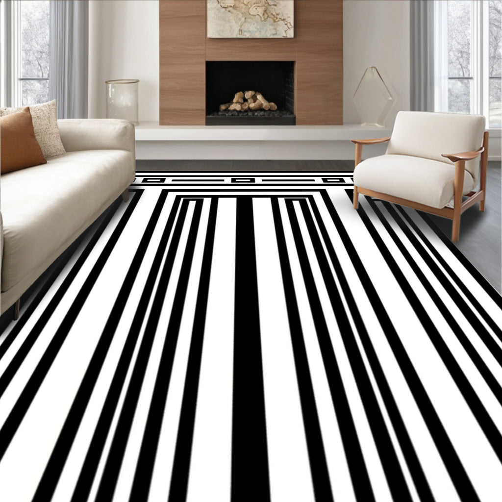 Bold Black and White Geometric Pattern Rug