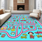 Cute Pink Yellow Dog Cars Maze Rug