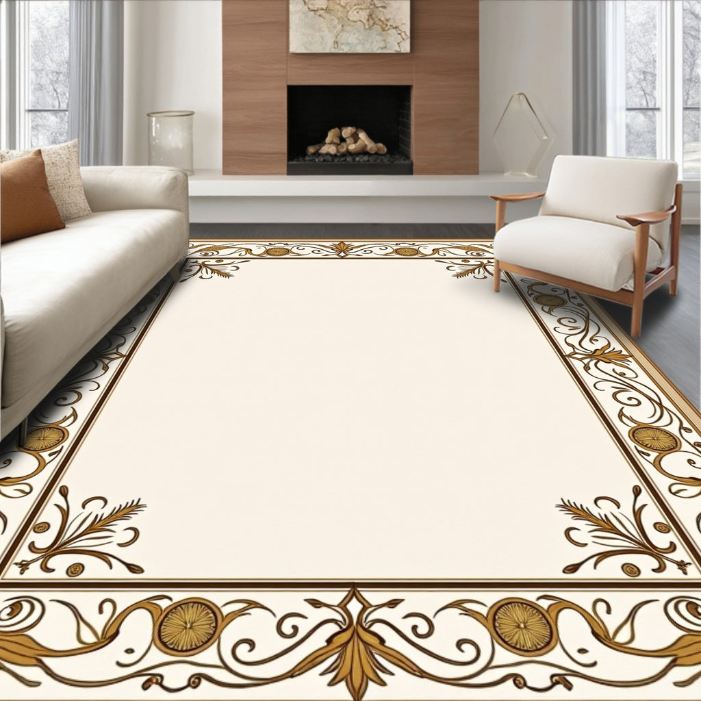 Vintage Floral Scroll Border Design Rug