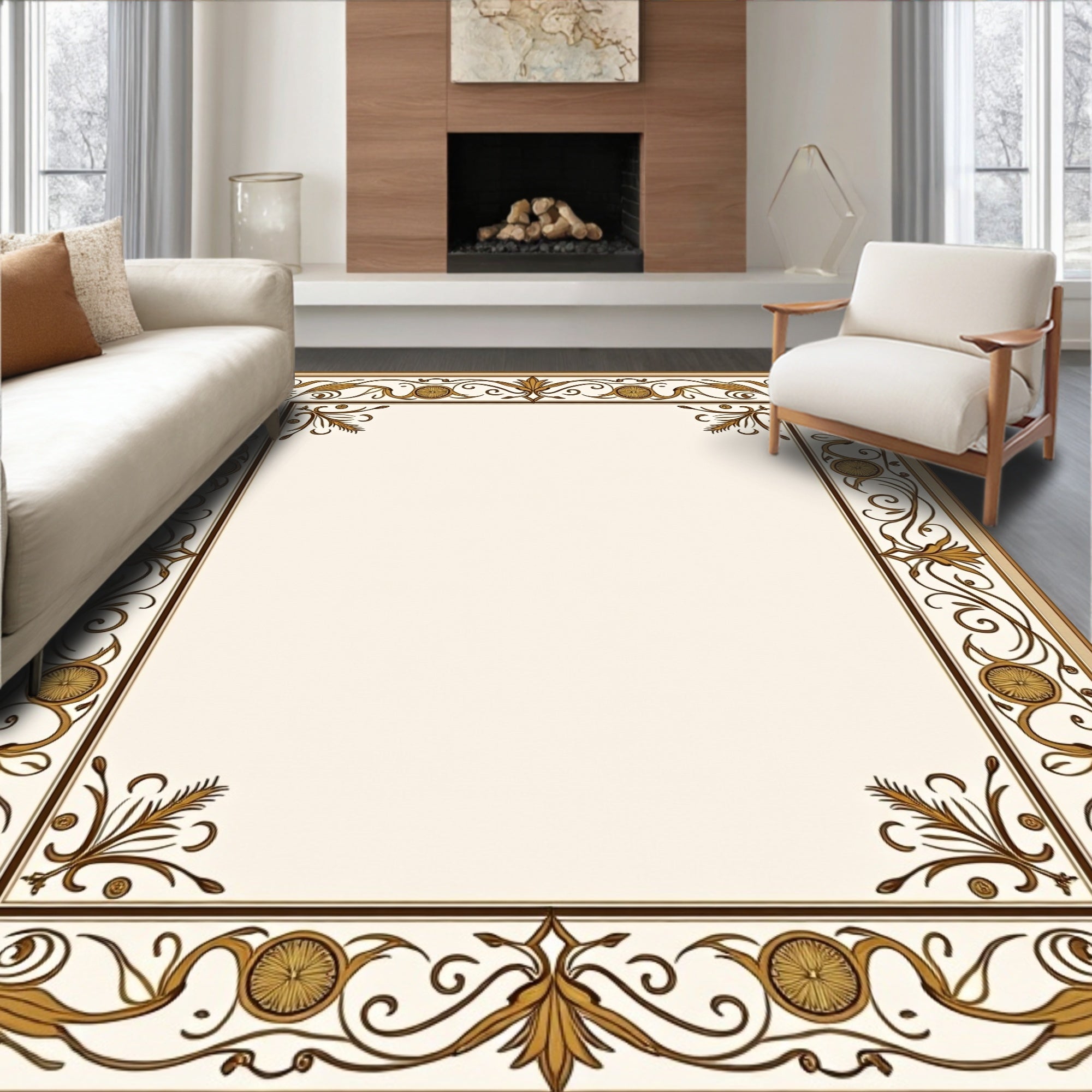 Vintage Floral Scroll Border Design Rug