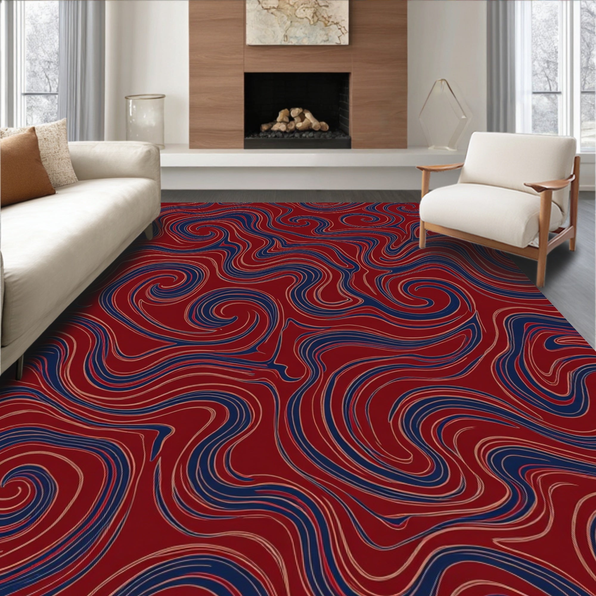 Abstract Swirls Red Pattern Design Rug