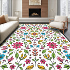 Vibrant Floral Vines Leaves Pattern Rug
