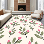 Abstract Pink Buds Green Leaves Pattern Rug