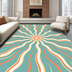 Retro Sunburst Teal Orange Cream Rug