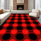 Bold Red Black Geometric Pattern Rug