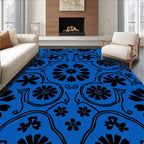 Bold Black Floral Rococo Design Rug