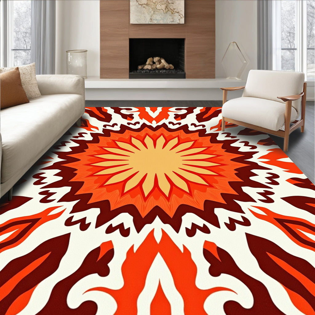 Fiery Radial Sunburst Pattern Rug