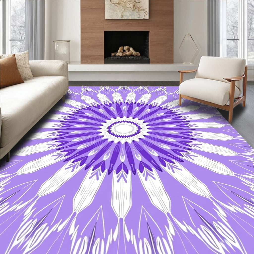 Purple White Floral Mandala Design Rug