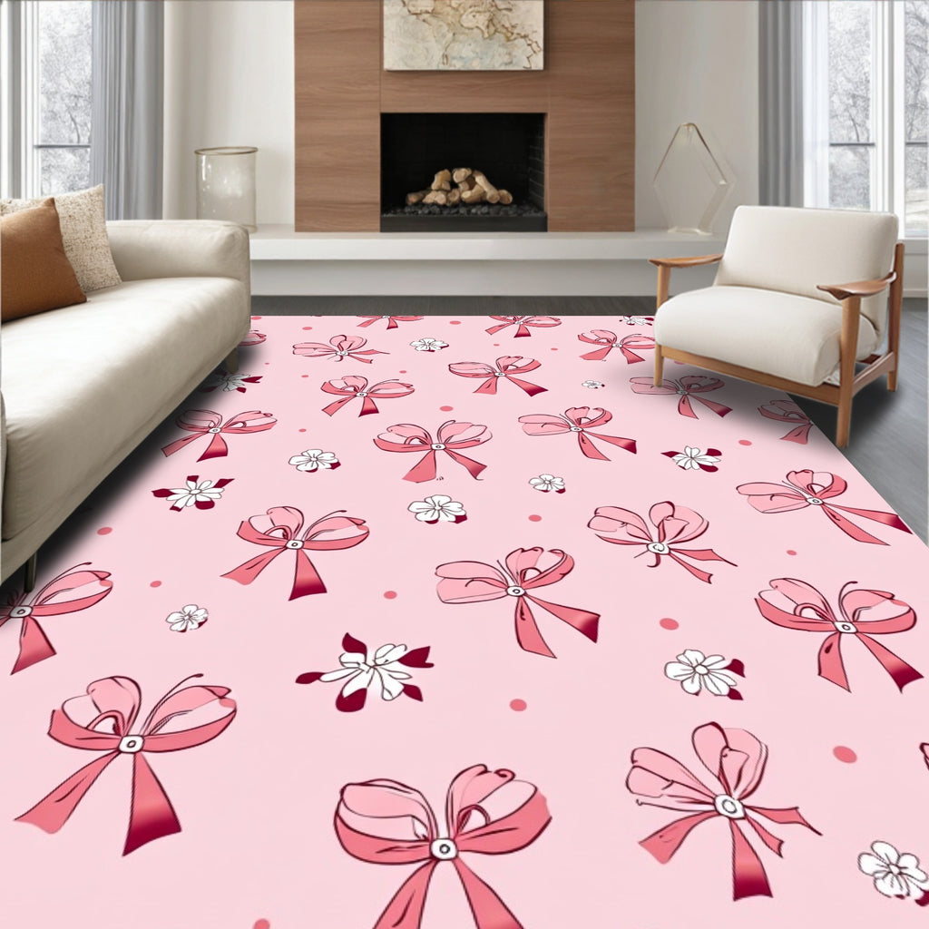 Pink Bows And Floral Pattern Rug