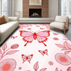 Red Butterfly and Floral Petal Pattern Rug