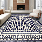 Classic Navy Starburst Geometric Border Rug