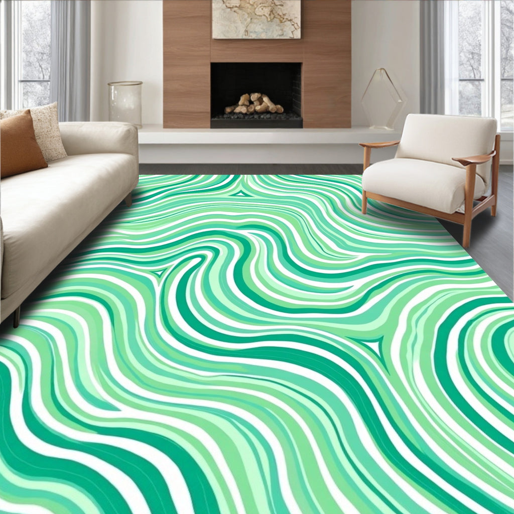 Green Swirl Abstract Pattern Rug