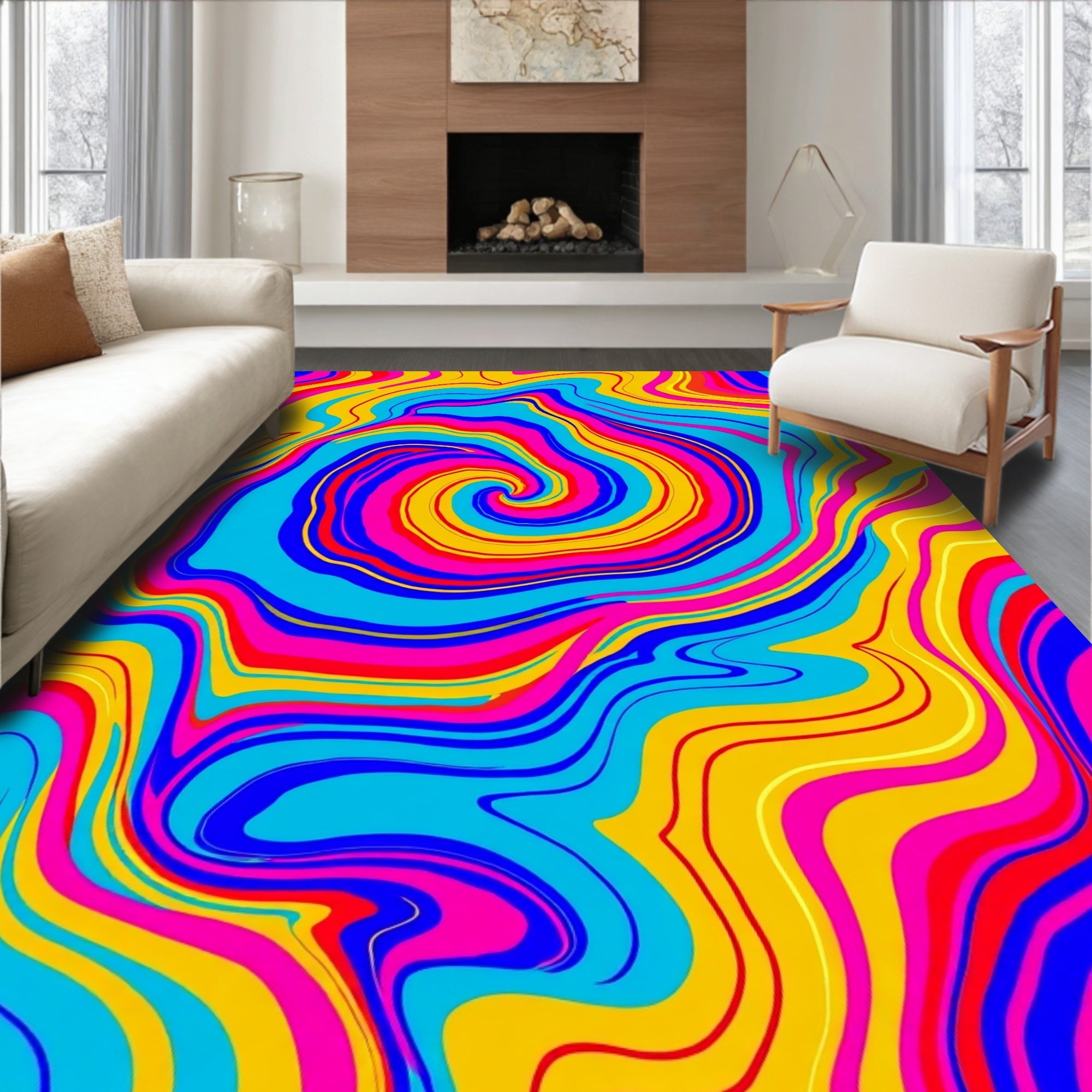 Vibrant Swirl Psychedelic Design Rug