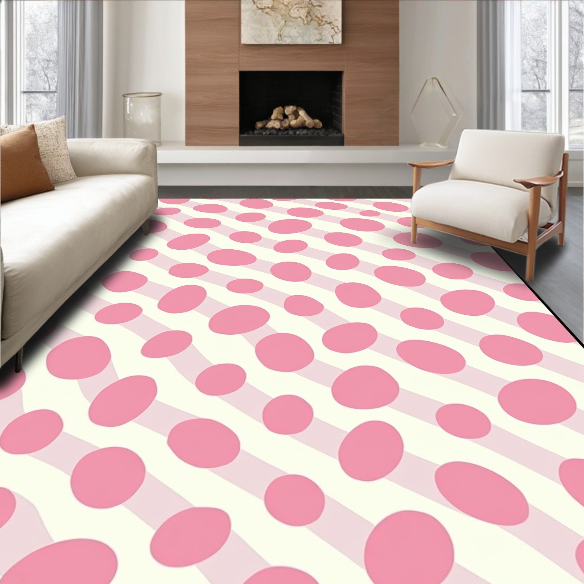 Pink Oval Stripe Pattern Rug