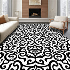 Classic Black White Damask Pattern Rug