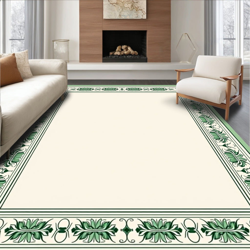 Emerald Garden Bordered Floral Design Rug