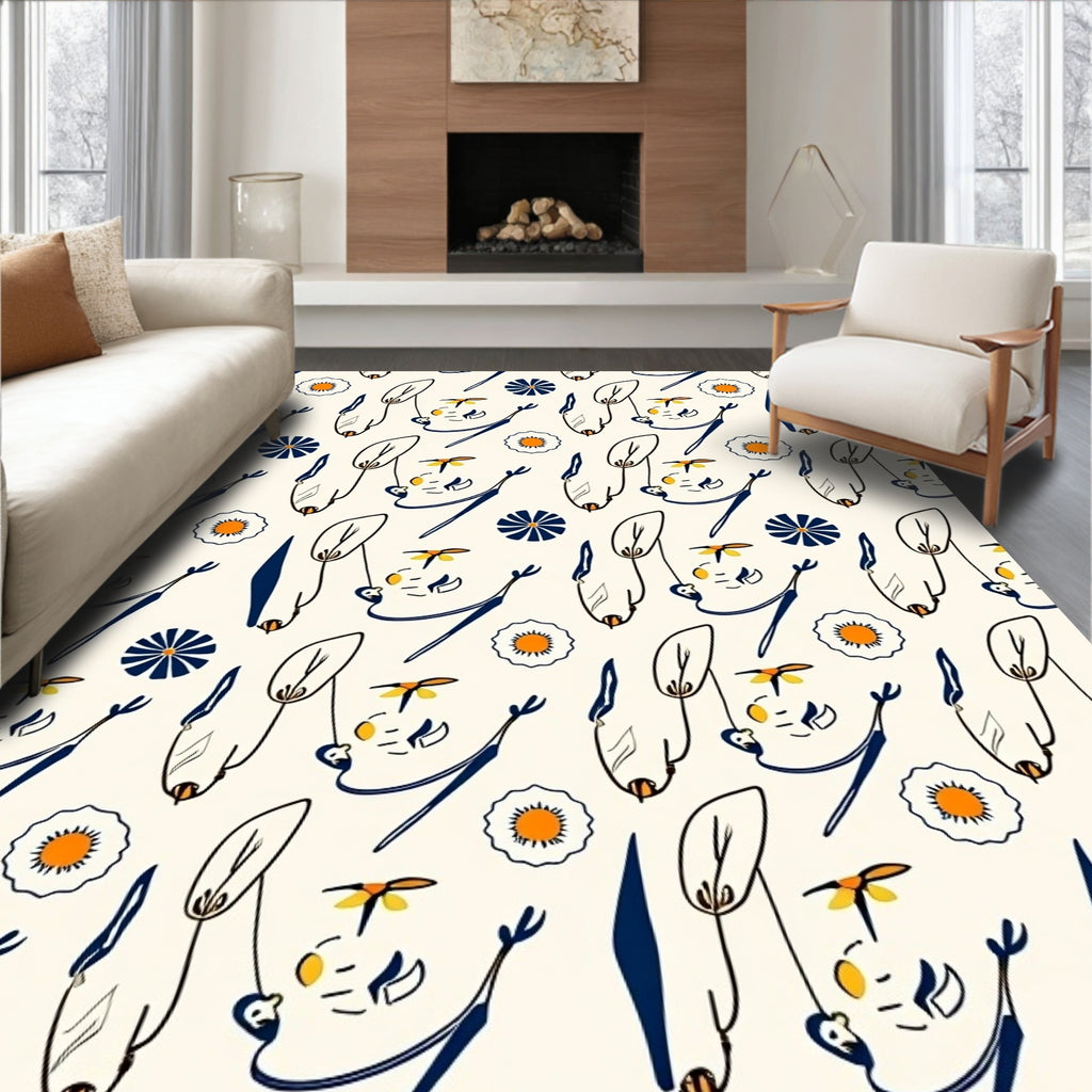 Whimsical Floral and Bee Playful Medallions Rug
