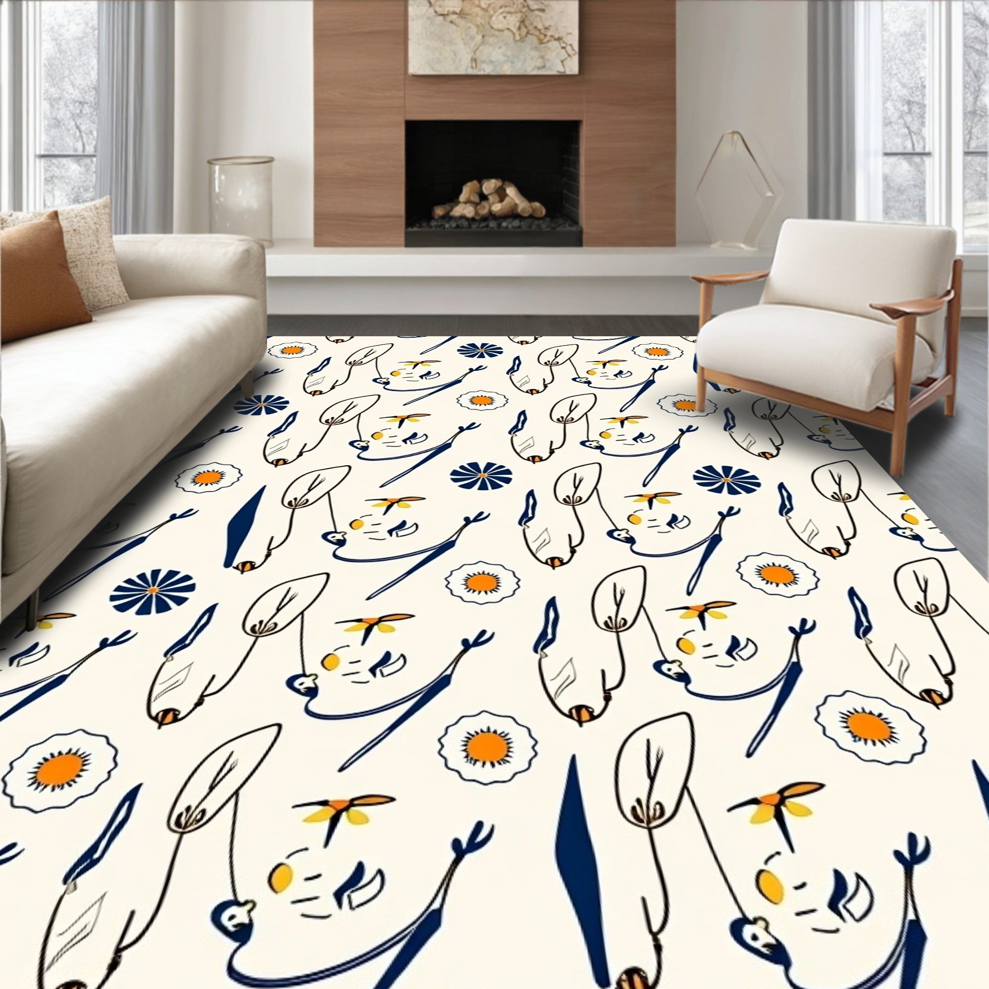 Whimsical Floral and Bee Playful Medallions Rug