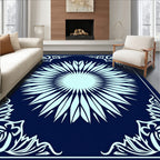 Navy Blue Sunburst Floral Frame Rug