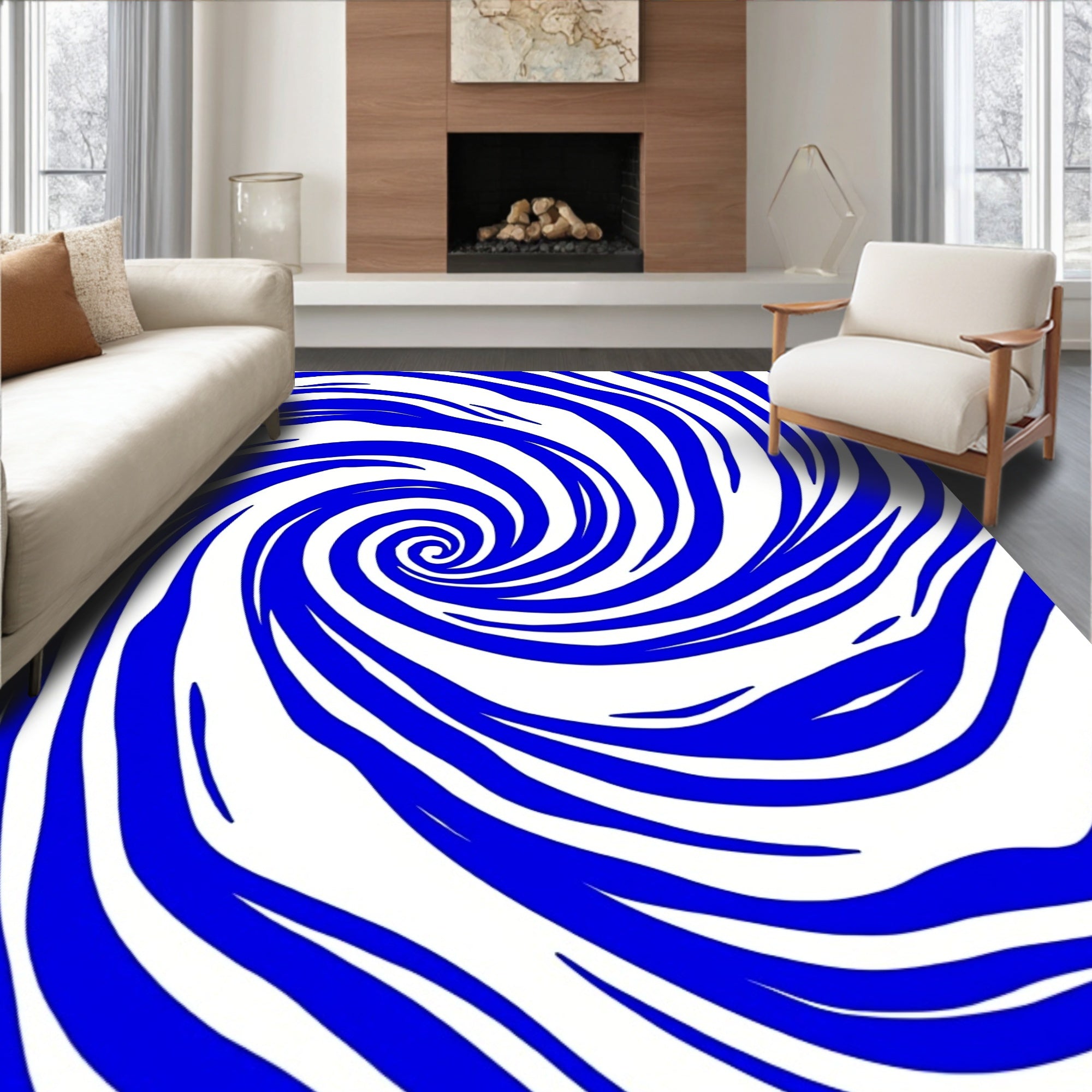 Bold Blue Swirl Abstract Pattern Rug