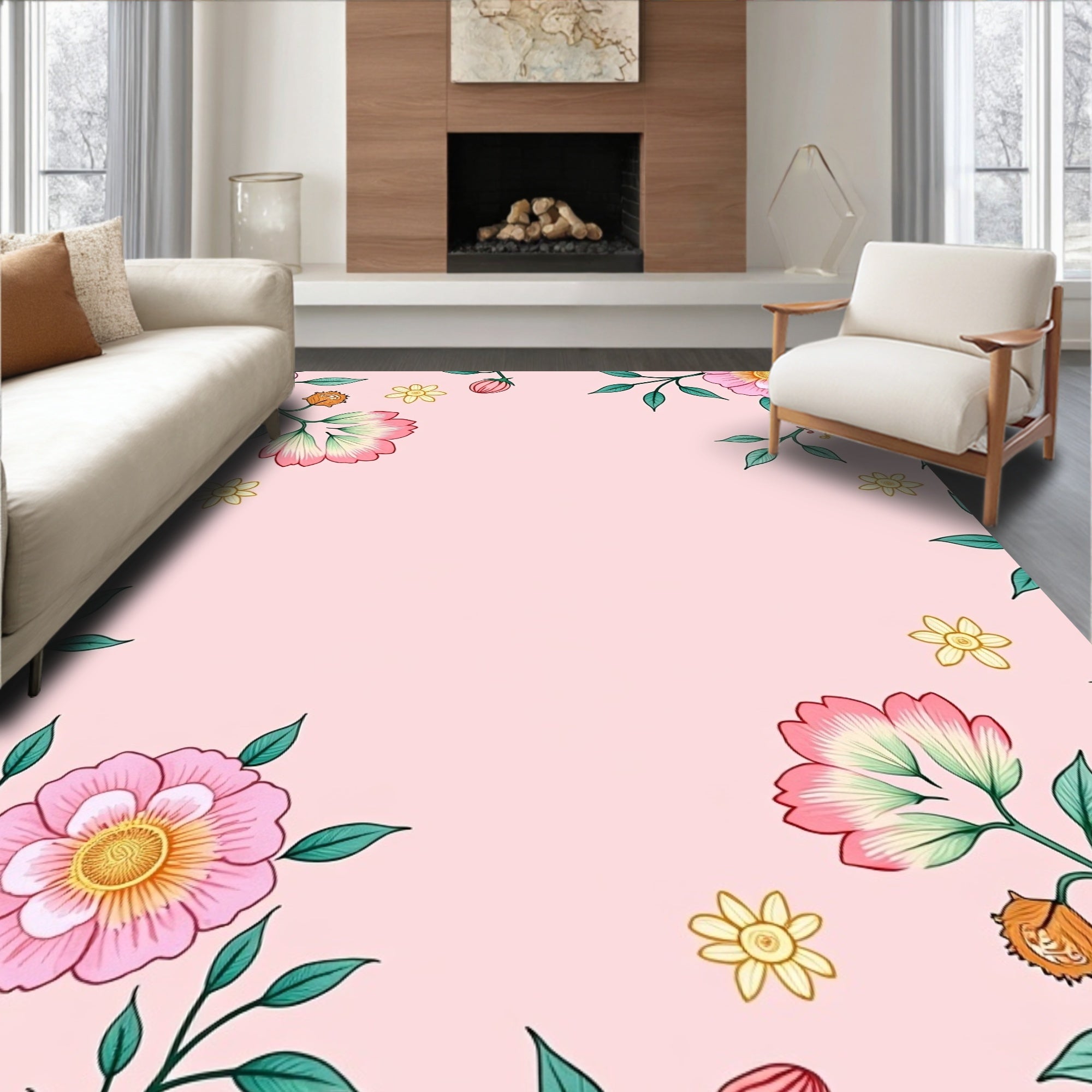 Delicate Pink Floral Artful Rug