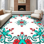 Red Teal Floral Vining Pattern Rug