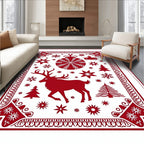 Red Christmas Deer Ornament Snowflake Trees Rug