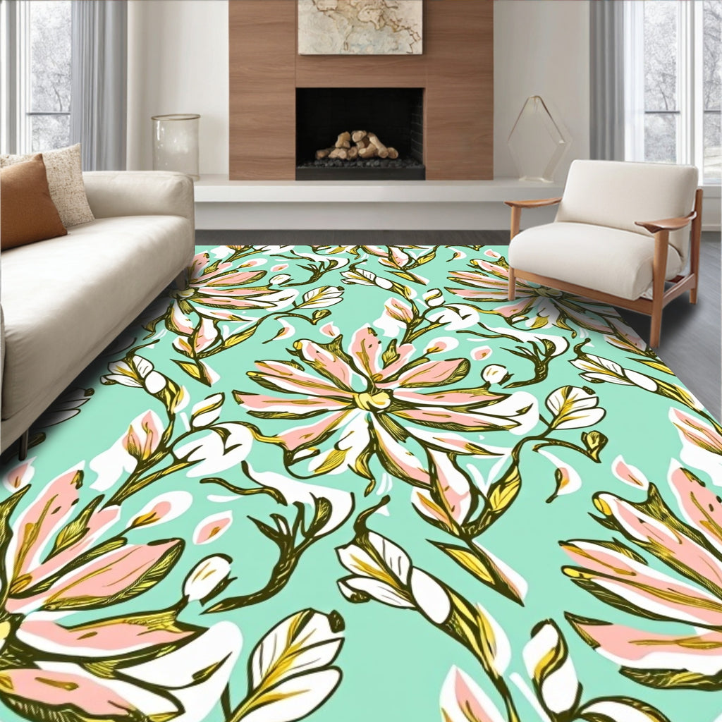 Floral Sketchy Botanical Design Rug