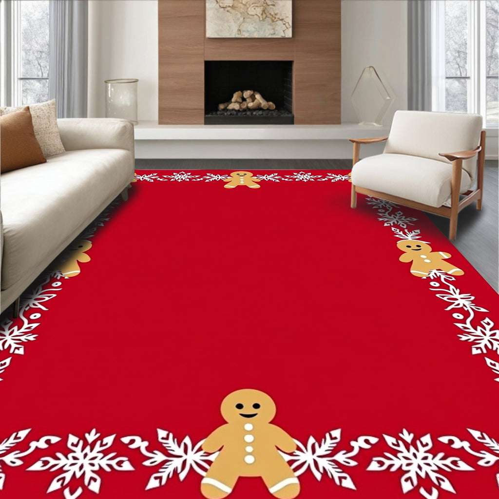 Red Gingerbread Snowflakes Border Rug