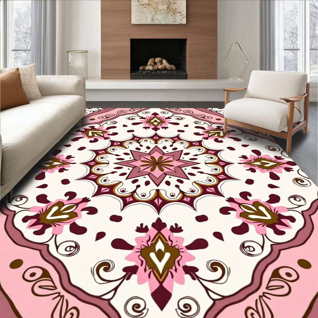 Elegant Pink Floral Mandala Pattern Rug