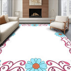 Floral Swirl Blue Pink Border Rug