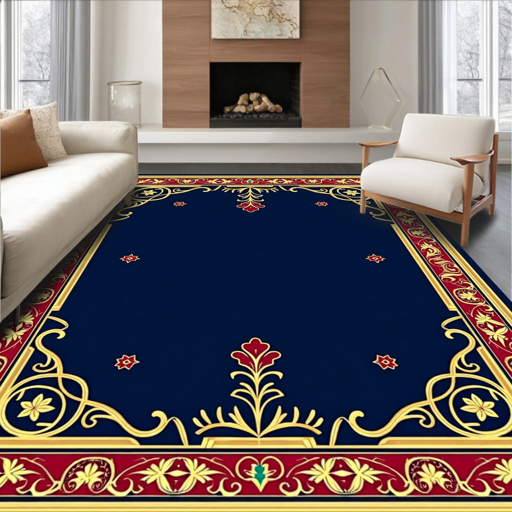 Ornate Gold Red Floral Border Rug