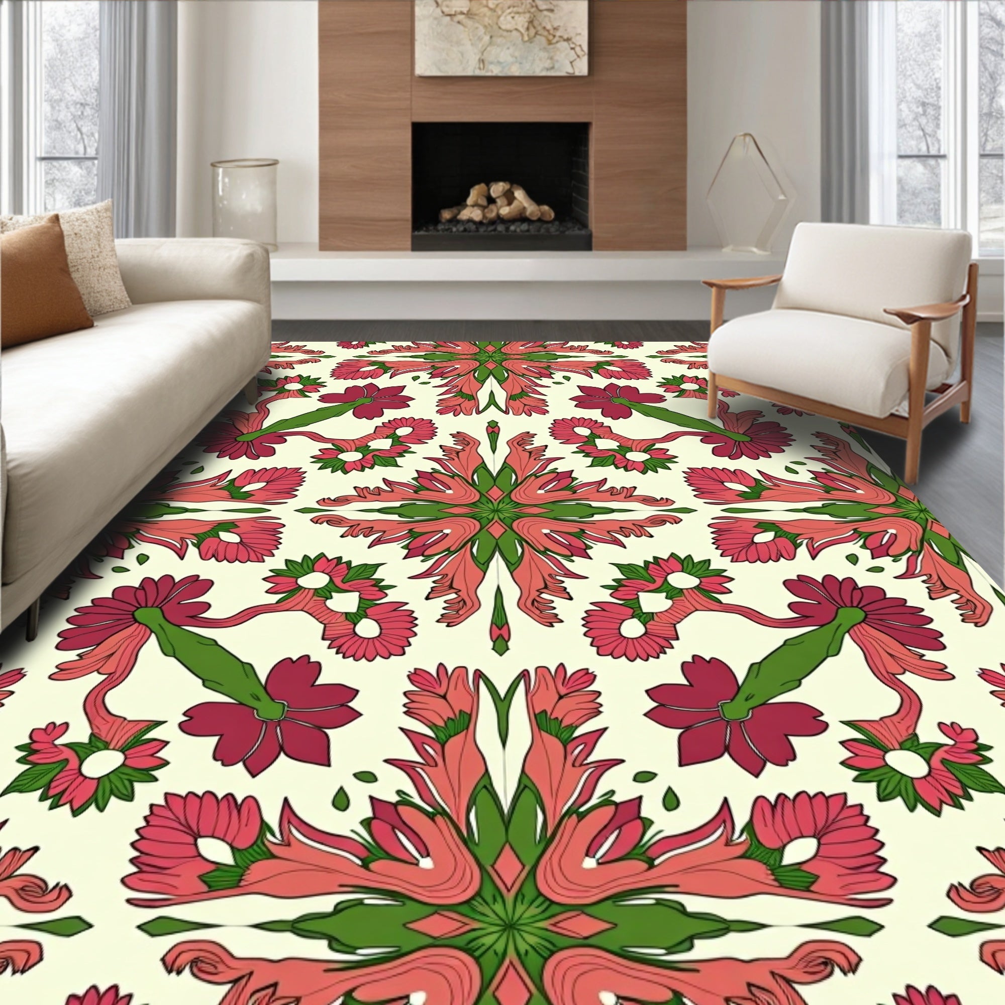 Floral Medallion Symmetry Design Rug
